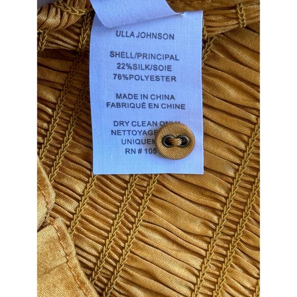 Ulla Johnson Aurele Dress‎ Mustard Shirred Taffeta Mini Dress US 6 / Medium - Picture 8 of 9